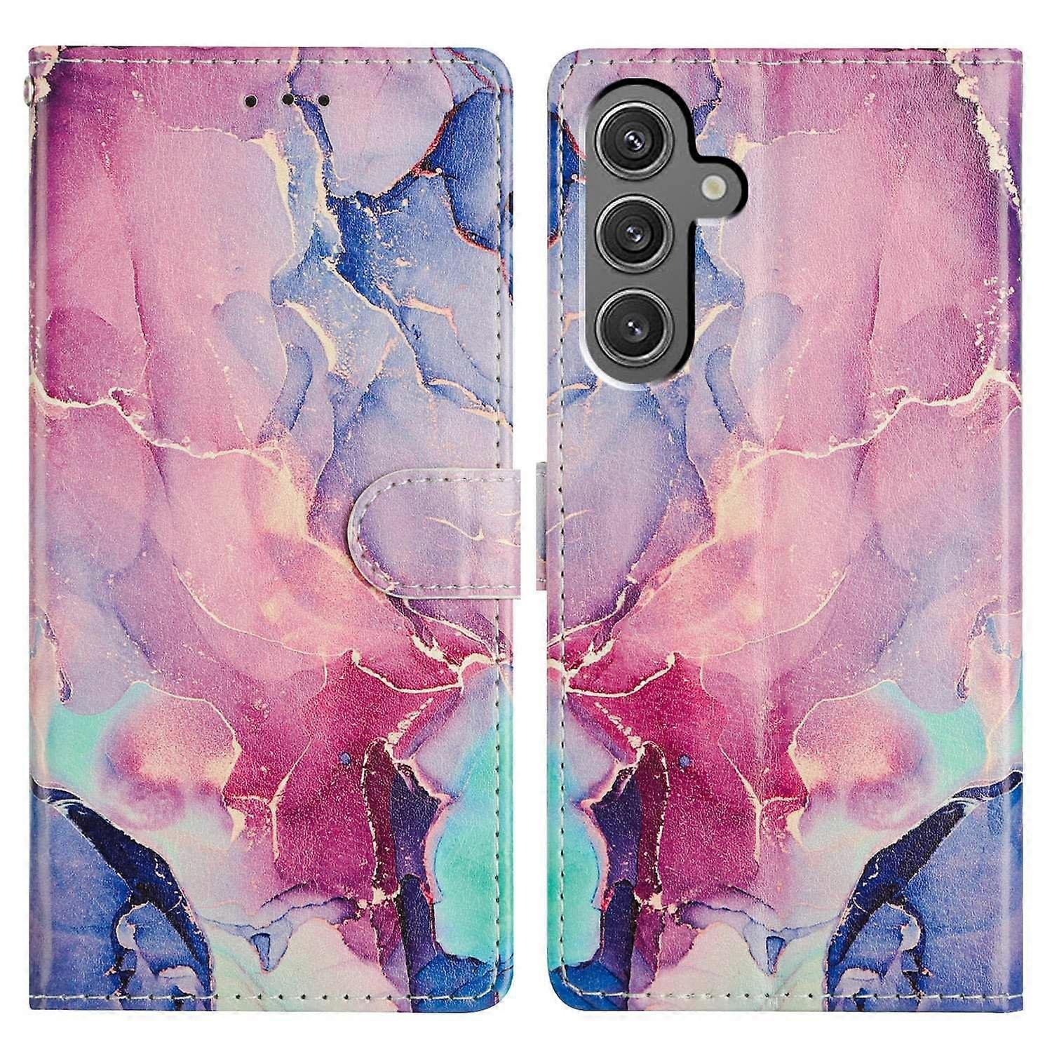 Do Samsung Galaxy A16 5G 4G Portfel Etui na telefon z klapką ze skóry PU z uchwytem na karty Pomalowany Wielobarwny Green Pink Marble