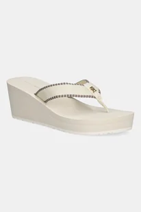 Tommy Hilfiger japonki WEDGE BEACH SANDAL damskie kolor beżowy na koturnie FW0FW08738 - Klapki i japonki damskie - miniaturka - grafika 1