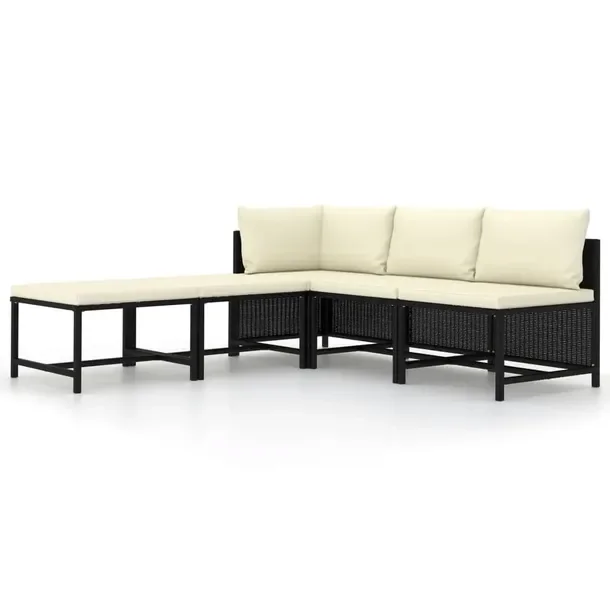 Zestaw Mebli Wypoczynkowych Rattan PE Czarny, Poduszki Kremowe, Stal 60x60x