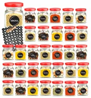 Pojemniki kuchenne - Słoiki na przyprawy 120 ml x32 szt z czerwoną zakrętką 90 etykiet czerpak - miniaturka - grafika 1