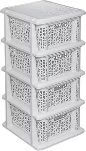 BRANQ - Regał łazienkowy Bamboo - 4x kosze - komoda - biel antyczna - Meble łazienkowe - miniaturka - grafika 1