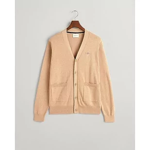 GANT Męski klasyczny bawełniany kardigan w kształcie litery V, Khaki Mel, XL - Swetry męskie - miniaturka - grafika 1