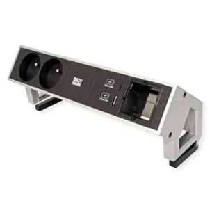 BACHMANN DESK2 2xUTE 1xUSB A&C 22W 1xCM 0.2m GST18 INOX - Gniazdka elektryczne - miniaturka - grafika 1