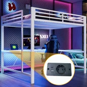 Łóżka dla dzieci i młodzieży - Łóżko piętrowe gamingowe 160 x 200 cm z biurkiem - diody LED i port USB - MDF + metal - białe (materac nie jest dołączony) - miniaturka - grafika 1