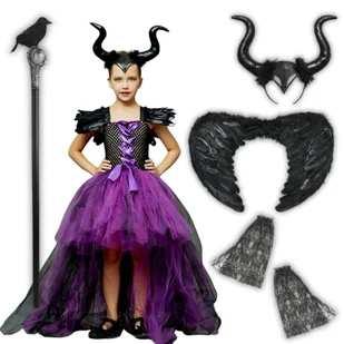 Strój Czarownicy Przebranie Kostium Diabolina Skrzydła Maleficent 104 110 - Stroje karnawałowe - miniaturka - grafika 1