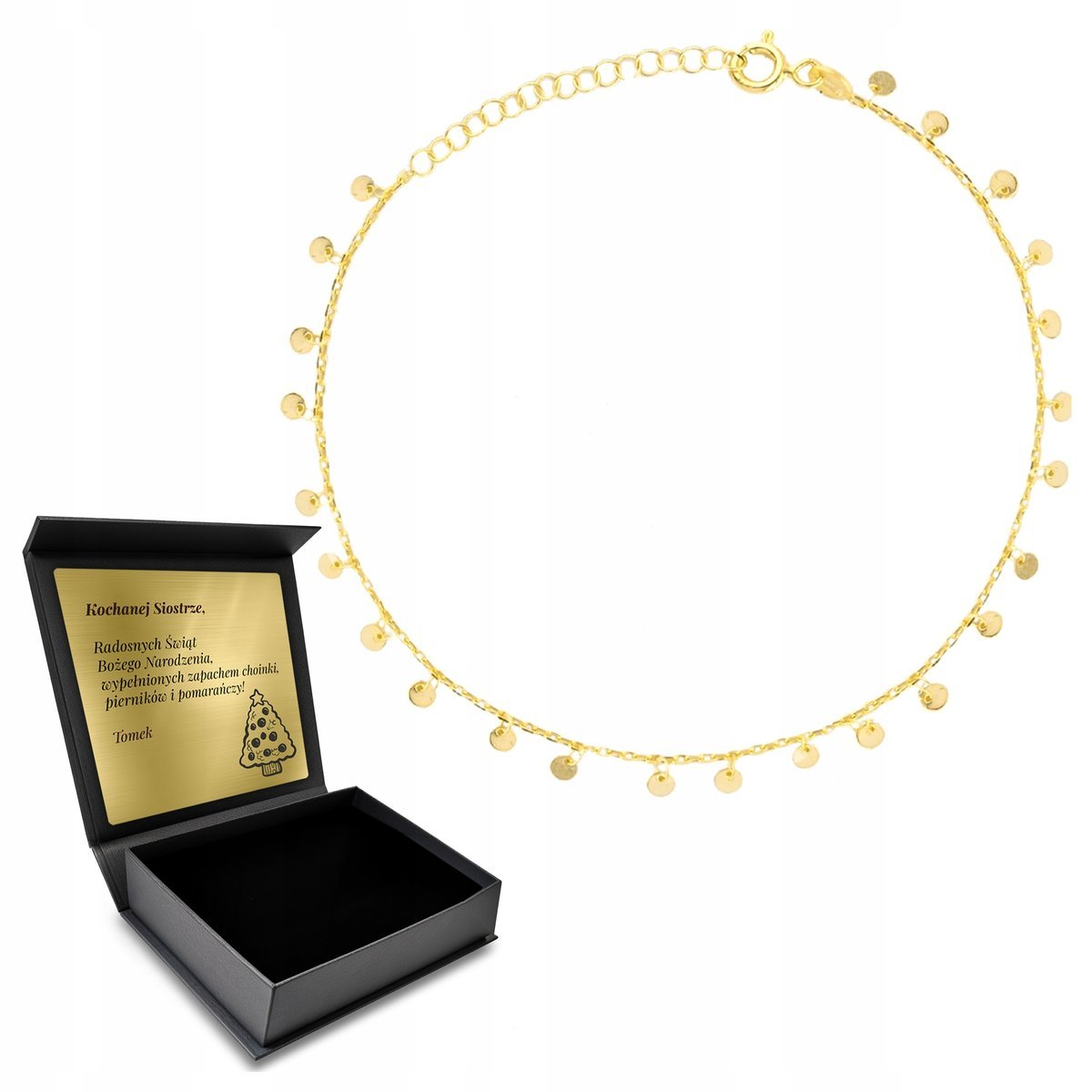 Bransoletka Na Nogę Delikatna Piękna Pozłacana Subtelna Pudełko Z Grawerem