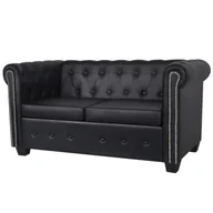 Sofy i kanapy - vidaXL Czarna 2-osobowa sofa Chesterfield - miniaturka - grafika 1