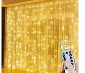 Lampy ogrodowe - KURTYNA ��WIETLNA kurtyna LED 3x3 m 300 LED USB pilot+ haczyki CIEP��Y BIA��Y - miniaturka - grafika 1