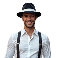 Czapki męskie - Czarny kapelusz męski z białym paskiem G5 rozmiar 57 - miniaturka - grafika 1