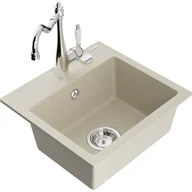 Zlewozmywaki z baterią - Mexen Milo zlewozmywak granitowy 1-komorowy z baterią kuchenną Carla, beżowy - miniaturka - grafika 1