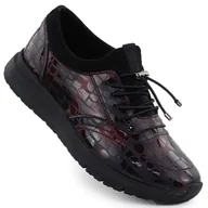 Półbuty damskie - Skórzane półbuty damskie wsuwane lakierowane kroko bordowe Filippo DP7117 czerwone - miniaturka - grafika 1