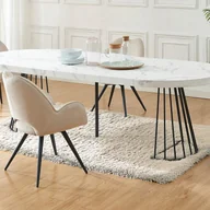 Stoły - Stół do jadalni rozkładany dla 2 do 12 osób z MDF i stali - Efekt białego marmuru i Czarny - FIRELA - miniaturka - grafika 1