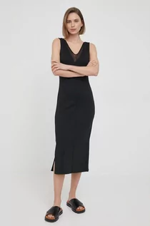 Sukienki - Calvin Klein sukienka kolor czarny midi prosta - grafika 1