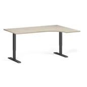 Stoły i stoliki do biura - Stół z regulacją wysokości, 1 silnik, 745 - 1235 mm, narożnik L/R, blat 1600 x 1200 mm, podstawa szara, dąb naturalny - miniaturka - grafika 1