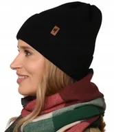 Czapki damskie - CZAPKA ciepła damska prążek Polski produkt jesień zima modne kolory czarny - miniaturka - grafika 1