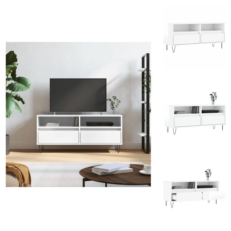 vidaXL Szafka pod TV biały wysoki połysk 100x34,5x44,5 cm materiał drewnopochodny - Meble TV