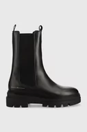 Botki damskie - Tommy Hilfiger sztyblety skórzane Monochromatic Chelsea Boot damskie kolor czarny na płaskim obcasie - miniaturka - grafika 1
