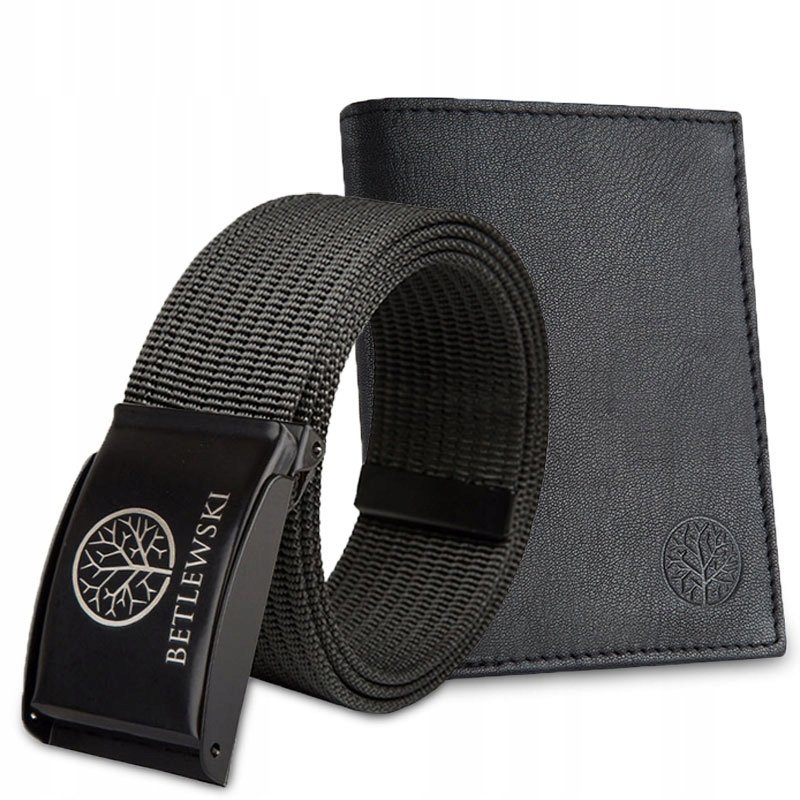 BETLEWSKI Skórzany portfel czarny pasek na prezent