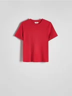 Koszulki i topy damskie - Reserved - T-shirt z merceryzowanej bawełny - czerwony - miniaturka - grafika 1