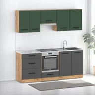 Szafki kuchenne - Zestaw Kuchenny Z Blatem Pojemny Mały 2.0m Wotan Butelkowa Zieleń Szary Mat - miniaturka - grafika 1