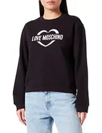 Bluzy damskie - Love Moschino Damska bluza z okrągłym dekoltem z holograficznym nadrukiem serca, czarna, 40, czarny, 40 - miniaturka - grafika 1