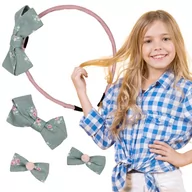 Ozdoby do włosów - Seledynowo-różowe ozdoby do włosów opaska + 3x spinka do włosów Nella - miniaturka - grafika 1