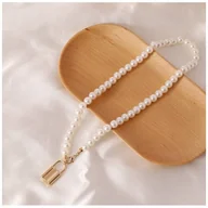 Naszyjniki - NASZYJNIK SZTUCZNE perły z kłódką N710 - miniaturka - grafika 1