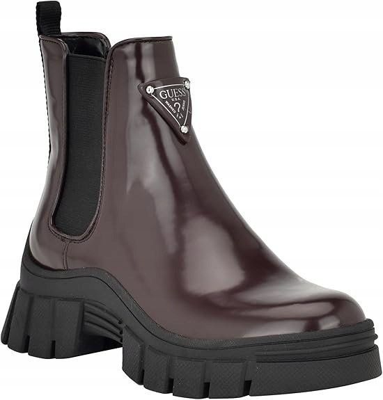 GUESS BOTKI DAMSKIE LAKIEROWANE BORDOWE Z CZARNĄ PODESZWĄ 42 1J6C