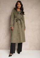 Płaszcze damskie - Zielony Płaszcz w Stylu Trencza z Paskiem i Klamrą Sinthelle - miniaturka - grafika 1