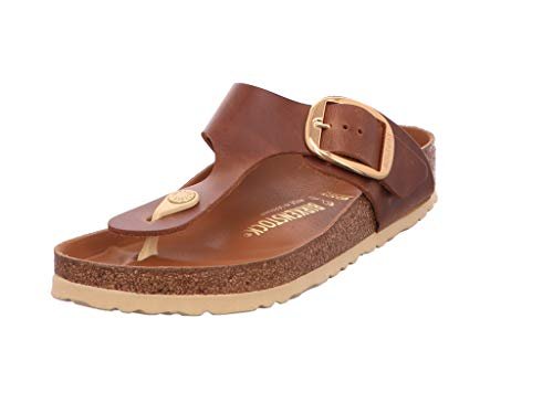 Birkenstock Damskie japonki Gizeh Birko-Flor Nubuk, Koniak, 43 EU