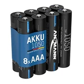 Latarki - ANSMANN Akumulator AAA 1050 mAh NiMH 1,2 V - baterie micro AAA do ponownego ładowania, wysoka pojemność idealna do wysokiego zapotrzebowania na prąd, jak latarka, budowa modeli, narzędzia elektroniczne, aparat (8 sztuk) - miniaturka - grafika 1