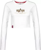 Koszulki i topy damskie - ALPHA INDUSTRIES Damski Basic Cropped LS Foil Print Wmn Crop-TOP, 590-White/Yellow Gold, M, 590-biały/żółte złoto, M - miniaturka - grafika 1