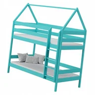 Łóżka dla dzieci i młodzieży - Drewniane piętrowe łóżko dziecięce 2 osobowe domek, turkus 190x90 cm K7-E42 - miniaturka - grafika 1