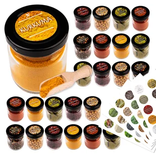24x pojemniki na przyprawy szklane 130ml + 75szt kolorowe etykiety naklejki - Pojemniki kuchenne - miniaturka - grafika 1