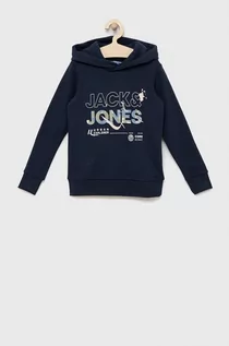 Bluzy damskie - Jack & Jones bluza dziecięca kolor granatowy z kapturem z nadrukiem - grafika 1