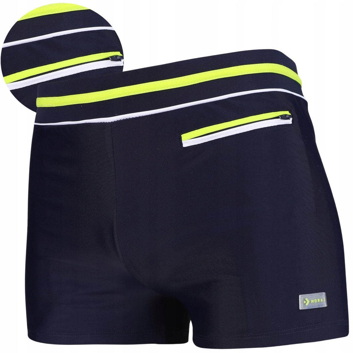 KĄPIELÓWKI MĘSKIE BOKSERKI SZORTY DO PŁYWANIA Z KIESZONKĄ ZAMEK MORAJ 5XL NAVY