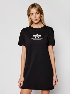 Koszulki i topy damskie - Alpha Industries T-Shirt Basic T Long 116055 Czarny Regular Fit - grafika 1