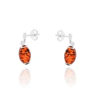 Kolczyki - Srebrne kolczyki z bursztynem sztyfty pr. 925 - miniaturka - grafika 1