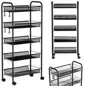 Meble kosmetyczne - Wózek pomocnik fryzjerski kosmetyczny spa do salonu półki regał na kółkach mobilny do salonu czarny - miniaturka - grafika 1