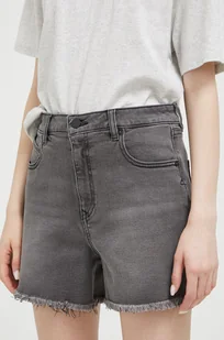 Volcom szorty jeansowe damskie kolor szary gładkie high waist - Spodenki damskie - miniaturka - grafika 1