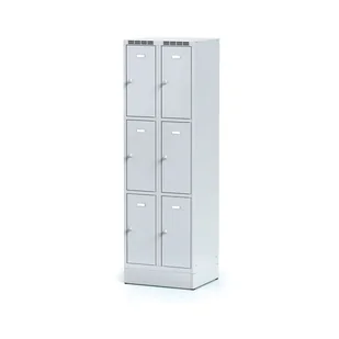 Alfa 3 Szafka ubraniowa 6 boksów, na cokole, drzwi szare, zamek cylindryczny 1261814 - Szafki BHP - miniaturka - grafika 1