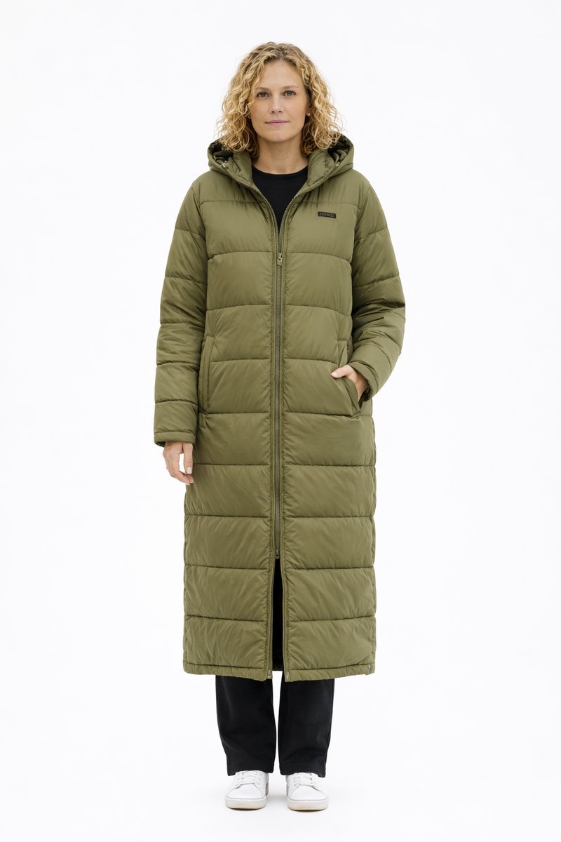 COLUMBIA ZIMOWY PŁASZCZ PUCHOWY Z KAPTUREM W KOLORZE KHAKI S 1I4A