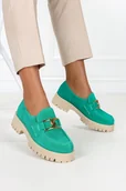Mokasyny damskie - Zielone mokasyny skórzane na platformie ze złotym łańcuchem PRODUKT POLSKI Casu 20089-38 - miniaturka - grafika 1