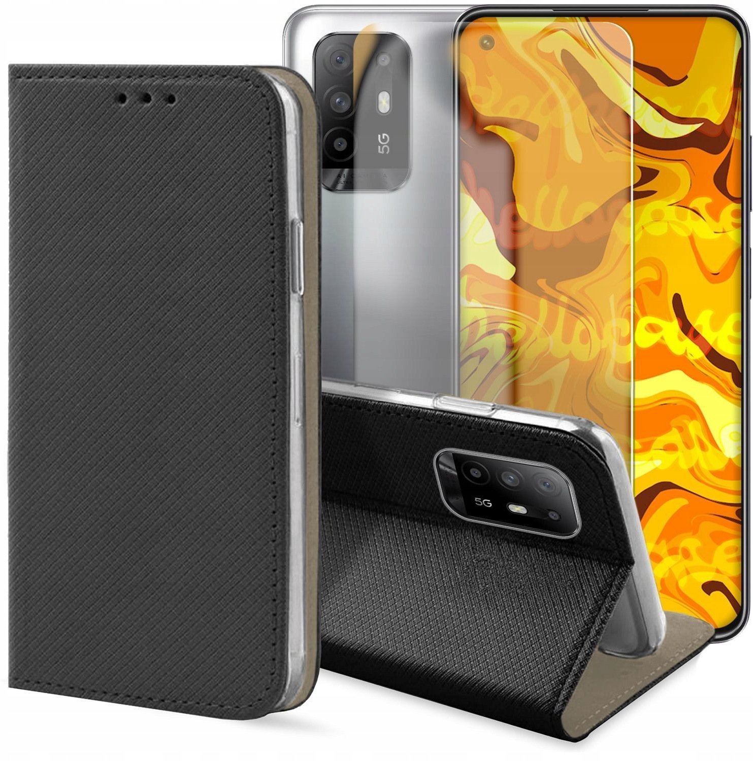 Hello Case Etui z klapką do Oppo Reno 5Z / A94 5G / F19 Pro Plus 5G czarne szkło BNDL3394