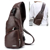 Plecaki szkolne i tornistry - SASZETKA TORBA MĘSKA NERKA NA RAMIĘ PLECAK BOX USB BRĄZ - miniaturka - grafika 1