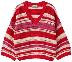 United Colors of Benetton Sweter damski, Wielobarwny W Paski Czerwony I Fuksja 901, S - Swetry damskie - miniaturka - grafika 1