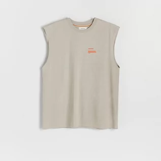 Koszulki męskie - Reserved T-shirt oversize bez rękawów - Jasny szary - grafika 1