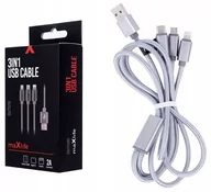 Kable USB - Kabel Maxlife 3w1 nylonowy oplot (USB - Lightning/USB-C/microUSB) Fast Charge 2.1A szary - miniaturka - grafika 1