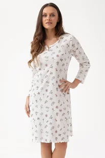 Długa koszula damska Botany ecru z roślinami M - Bielizna nocna - miniaturka - grafika 1