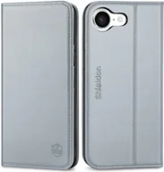 Portfele - Shieldon naturalne etui skórzane do iPhone 16e portfel Rfid z klapką szare - miniaturka - grafika 1